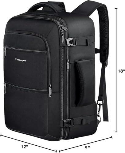 Vancropak 35L Carry on Bags for Airplanes, Luggage Backpack for Travel, Flight Approved Travel Bag for Men & Women, Water Resistant Suitcase Backpack Weekender Business Daypack Overnight Bag, Black - Image 2