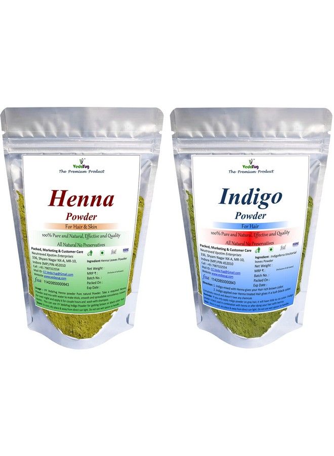 VY VedaYug Indigo Powder + Henna Powder ; Combo Powder Pack For Hair Natural Dye Black And Brown (Pack Of 2 100G Each Total 200G) - Image 2