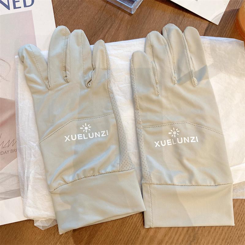 Driving Gloves womens summer sun protection breathable UV protection Ice Silk oversleeve short ice sleeve fashion touch screen Gray (Sun)