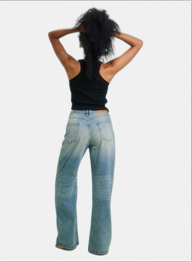 TGS Light Blue Crossed Waist Wide Leg Women Jeans - Image 2