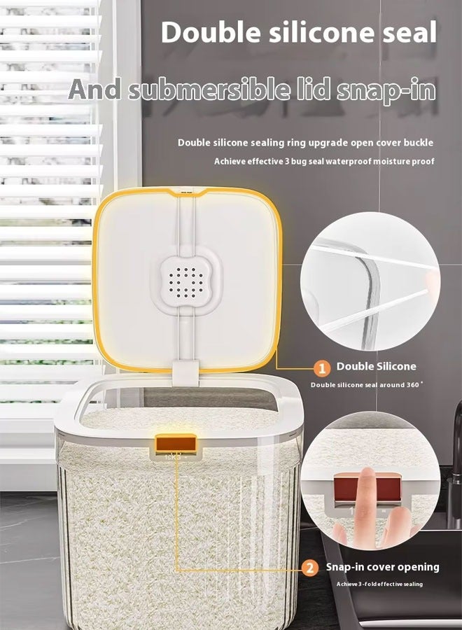 موزع أرز 5/10 كجم، دلو موزع طعام وحاوية أرز، حاوية تخزين شفافة للحبوب، دلو تخزين أرز محكم الغلق مقاوم للرطوبة والحشرات، حامل أرز منزلي، حاوية حبوب كبيرة السعة للدقيق والسكر والشوفان وفول الصويا والحبوب، تنظيم مخزن المطبخ والتخزين - Image 3