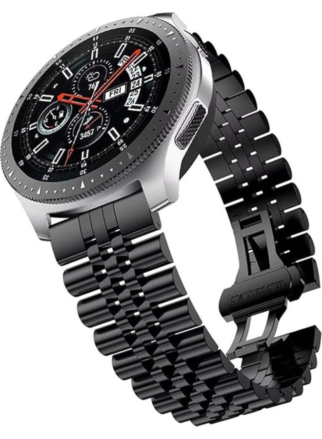 Luxury 22mm Stainless Steel Watch Band – Two-Tone Executive Metal Bracelet – Premium Replacement Strap for Samsung Watch 46mm, Huawei GT 46mm, Amazfit GTR & All 22mm Smartwatches (Black) - Image 1