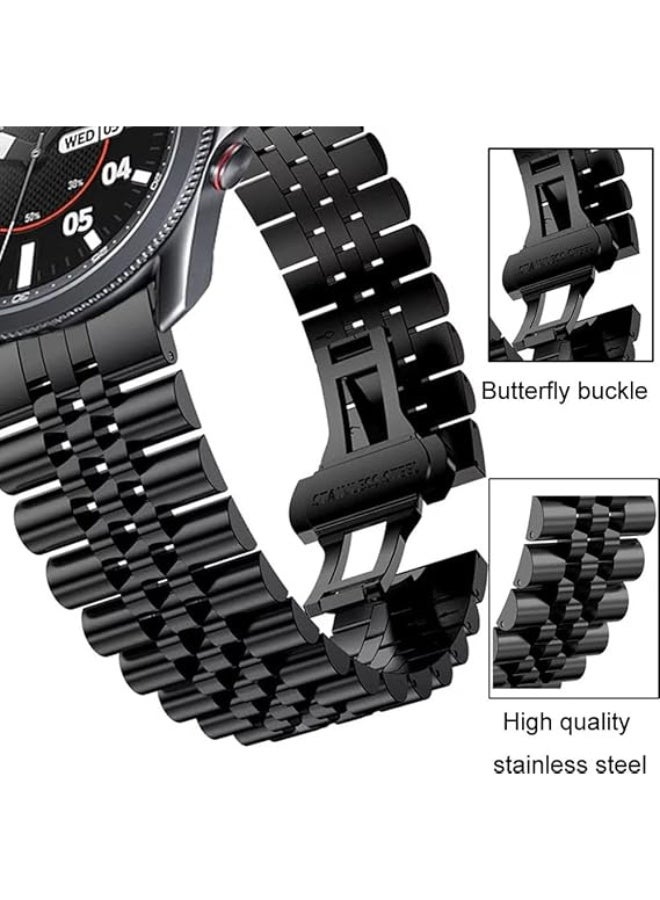 Luxury 22mm Stainless Steel Watch Band – Two-Tone Executive Metal Bracelet – Premium Replacement Strap for Samsung Watch 46mm, Huawei GT 46mm, Amazfit GTR & All 22mm Smartwatches (Black) - Image 2