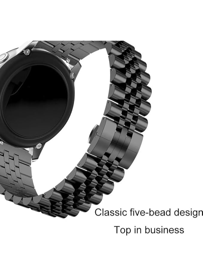 Luxury 22mm Stainless Steel Watch Band – Two-Tone Executive Metal Bracelet – Premium Replacement Strap for Samsung Watch 46mm, Huawei GT 46mm, Amazfit GTR & All 22mm Smartwatches (Black) - Image 3