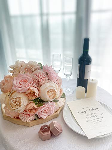 FACINOC Peonies Artificial Flowers Pink Silk Roses Bulk for DIY Wedding Bouquet Bridal Shower Decorations Fake Floral Arrangements Party Table Centerpieces Home Decor Indoor Blush Peach Box 20pcs - Image 5