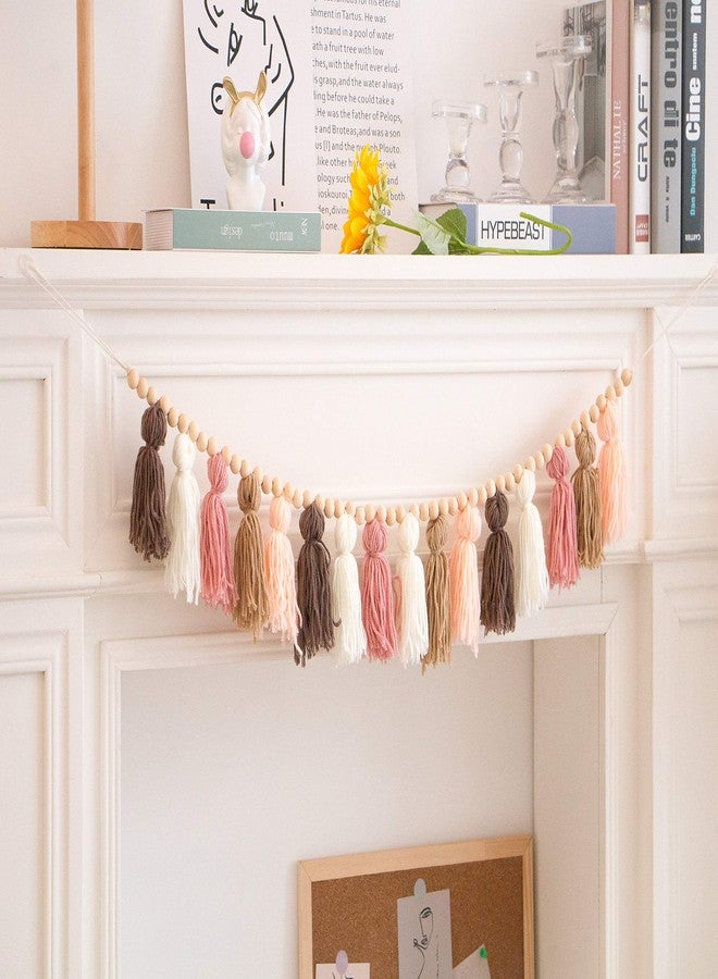 Decocove Tassel Garland - Boho Tassel Garland with Wood Beads - Wall Decor for Dorm, Girls Room and Nursery Room (43 inch) - Blush and Terra Cotta - Image 3