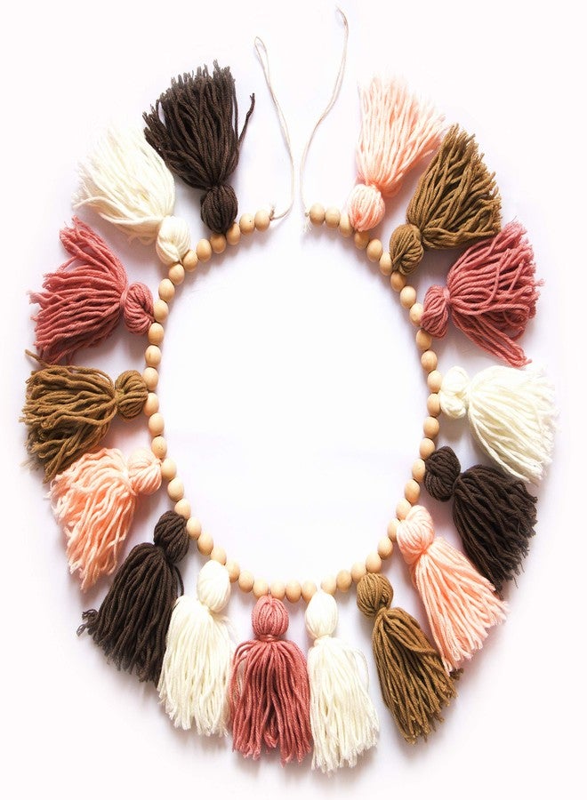 Decocove Tassel Garland - Boho Tassel Garland with Wood Beads - Wall Decor for Dorm, Girls Room and Nursery Room (43 inch) - Blush and Terra Cotta - Image 1