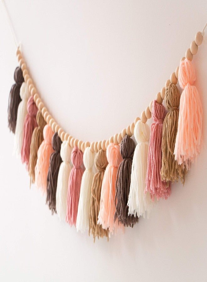 Decocove Tassel Garland - Boho Tassel Garland with Wood Beads - Wall Decor for Dorm, Girls Room and Nursery Room (43 inch) - Blush and Terra Cotta - Image 4