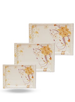 A TO Z Floral Melamine Serving Tray Set – 3 Pcs, Premium Quality, Scratch Resistant & Unbreakable, BPA-Free, 33x38x44.5 cm, Design 215 | Dishwasher Safe, Ideal for Daily Use & Parties  - Image 1