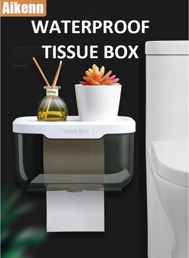 Aikenn Wall-Mounted Tissue Box,Punch-Free Tissue Dispenser,Waterproof Tissue Container,Waterproof Toilet Paper Box for Bathroom Wall Mounted Storage Box,for Bathroom Kitchen Living Room - Image 1