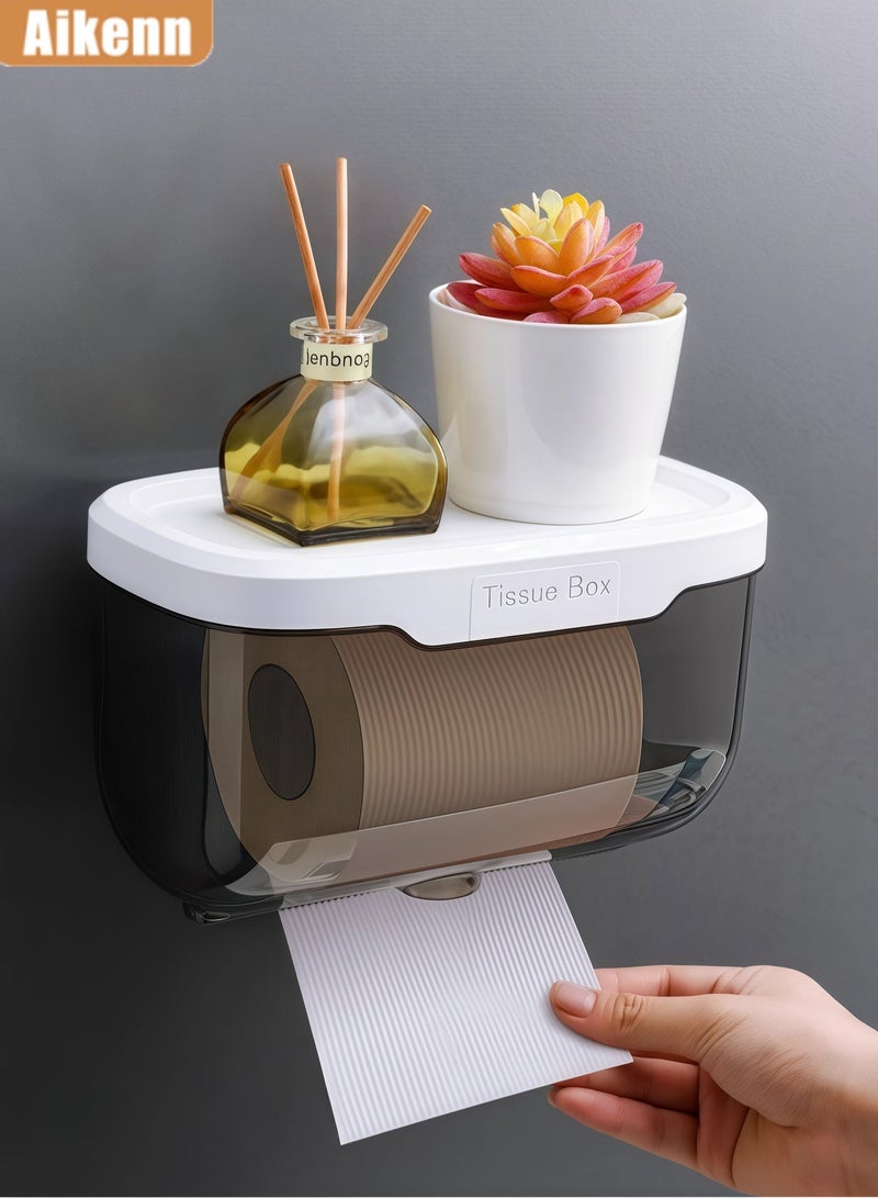 Aikenn Wall-Mounted Tissue Box,Punch-Free Tissue Dispenser,Waterproof Tissue Container,Waterproof Toilet Paper Box for Bathroom Wall Mounted Storage Box,for Bathroom Kitchen Living Room - Image 2