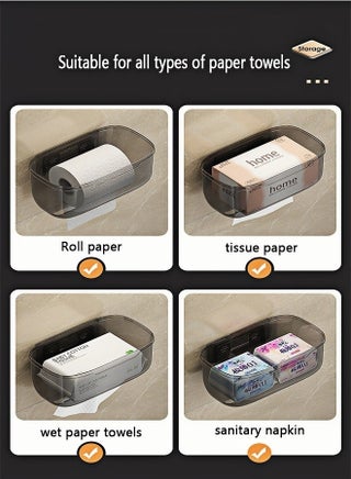 Toilet Paper Holder, Wall-Mounted Tissue Box,Punch-Free Tissue Dispenser, Tissue Container,Waterproof Toilet Paper Box for Bathroom  Storage Box,Multifunction Dispenser Cat Proof (Grey) - view 5