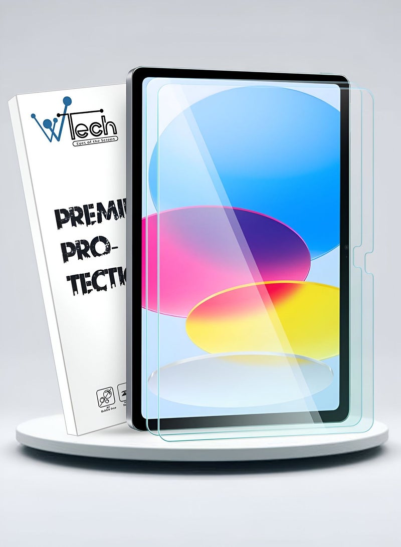 Wtech Apple iPad 2025 (11th Generation) A16 10.9 inch WTech Premium Series Curved Edges Full Cover Tempered Glass Screen Protector 2 Pack - Clear - Image 1