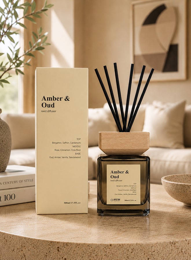 Spectra Home Reed Diffuser Amber & Oud, 500 ML | 1 Pack | Reed Diffuser Set, Oil Diffuser & Reed Diffuser Sticks, Home Decor & Office Decor, Fragrance and Gifts - Image 1