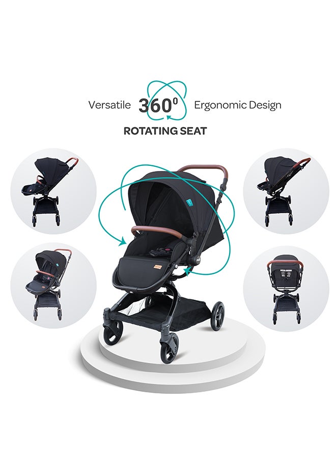 Moon Riche Advanced Baby Stroller With 360° Rotating Handle - Black - Image 2