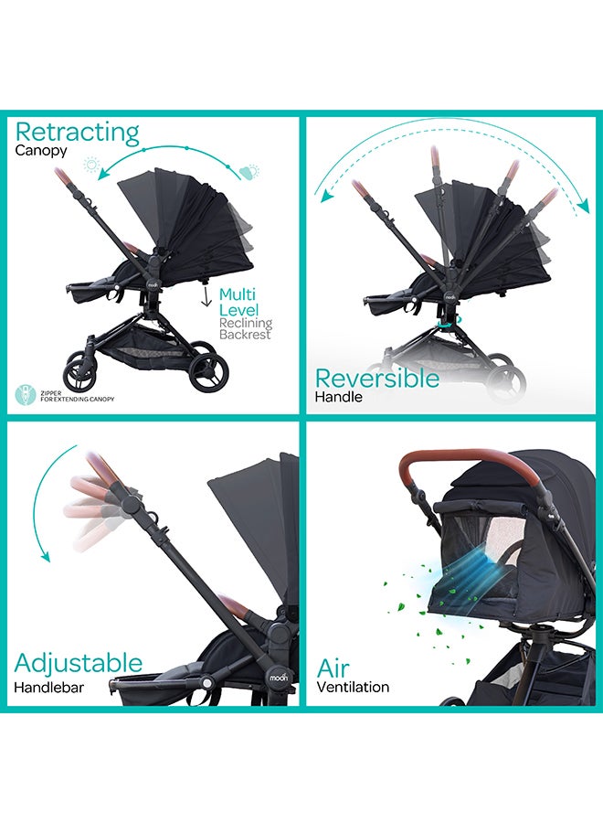 Moon Riche Advanced Baby Stroller With 360° Rotating Handle - Black - Image 5