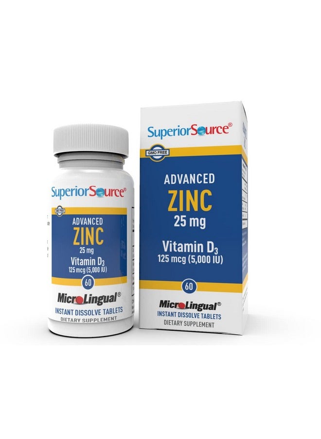 Superior Source Advanced Zinc With Zinc (25 Mg) And D3 (5000 Iu) Quick Dissolve Sublingual Tablets 60 Ct Promotes A Healthy Immune System Nongmo  - Image 2