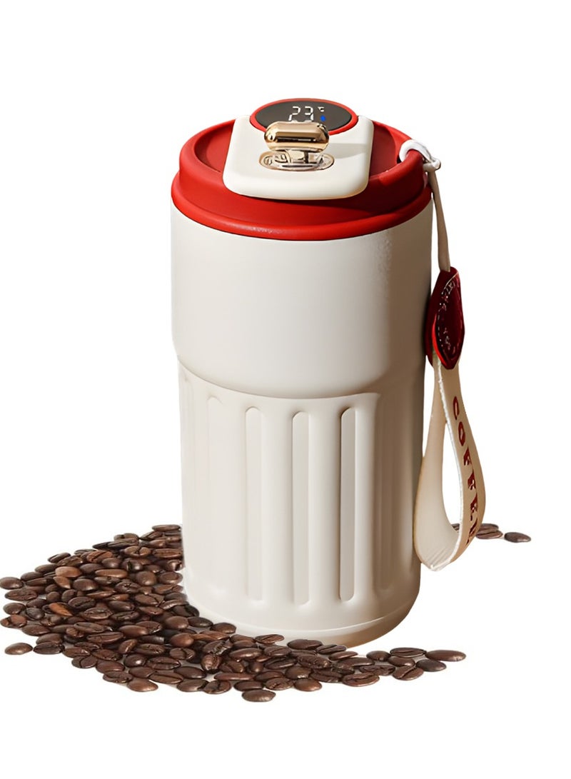 DPTER 450ml Insulated Travel Coffee Mug Vacuum Flasks Car Mug with Temperature Display, 316 Stainless Steel Vacuum Coffee Cup, Leakproof Tumbler Thermal Mug for Hiking, Camping, Traveling Hot Coffee on the Go-Red  - Image 1