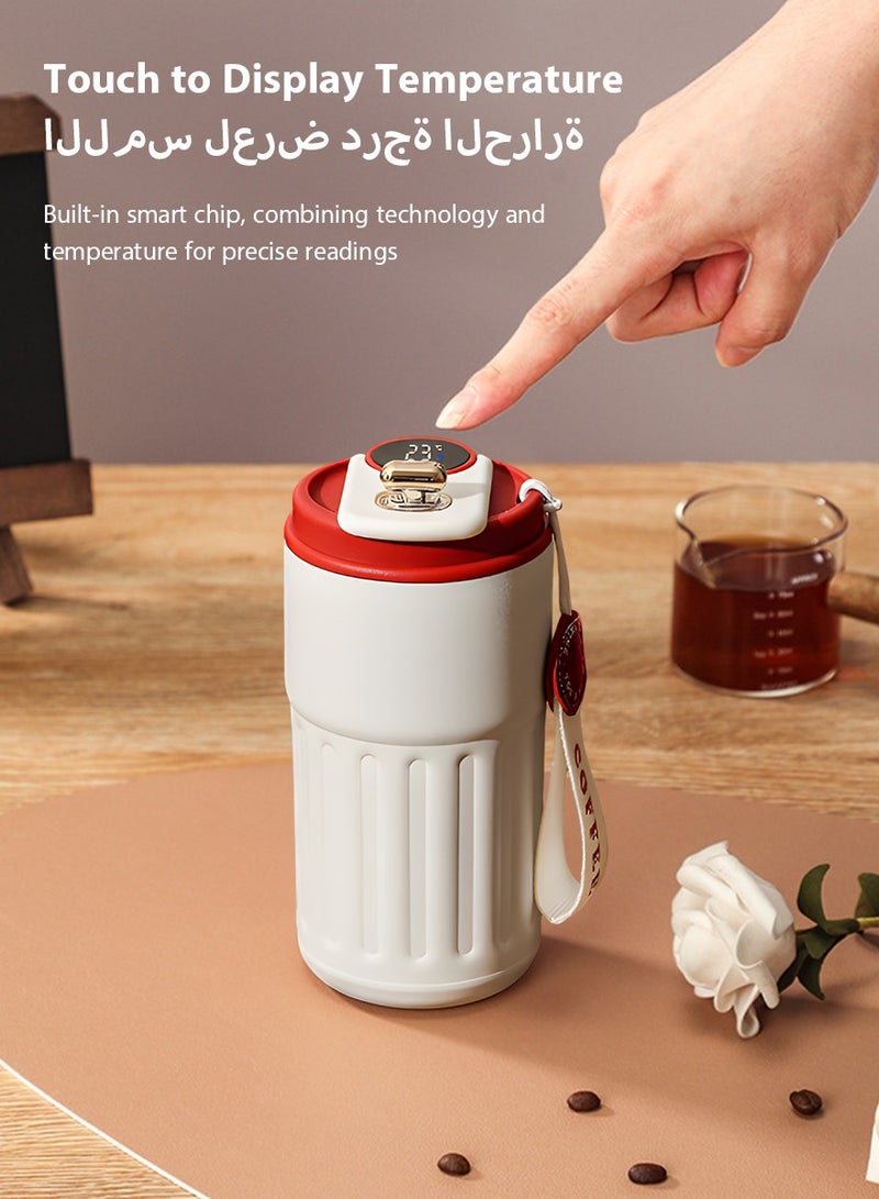 DPTER 450ml Insulated Travel Coffee Mug Vacuum Flasks Car Mug with Temperature Display, 316 Stainless Steel Vacuum Coffee Cup, Leakproof Tumbler Thermal Mug for Hiking, Camping, Traveling Hot Coffee on the Go-Red  - Image 2