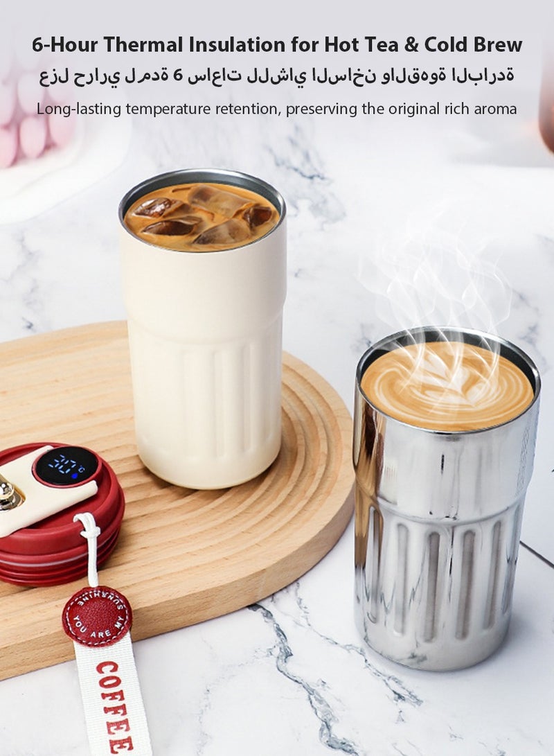 DPTER 450ml Insulated Travel Coffee Mug Vacuum Flasks Car Mug with Temperature Display, 316 Stainless Steel Vacuum Coffee Cup, Leakproof Tumbler Thermal Mug for Hiking, Camping, Traveling Hot Coffee on the Go-Red  - Image 3