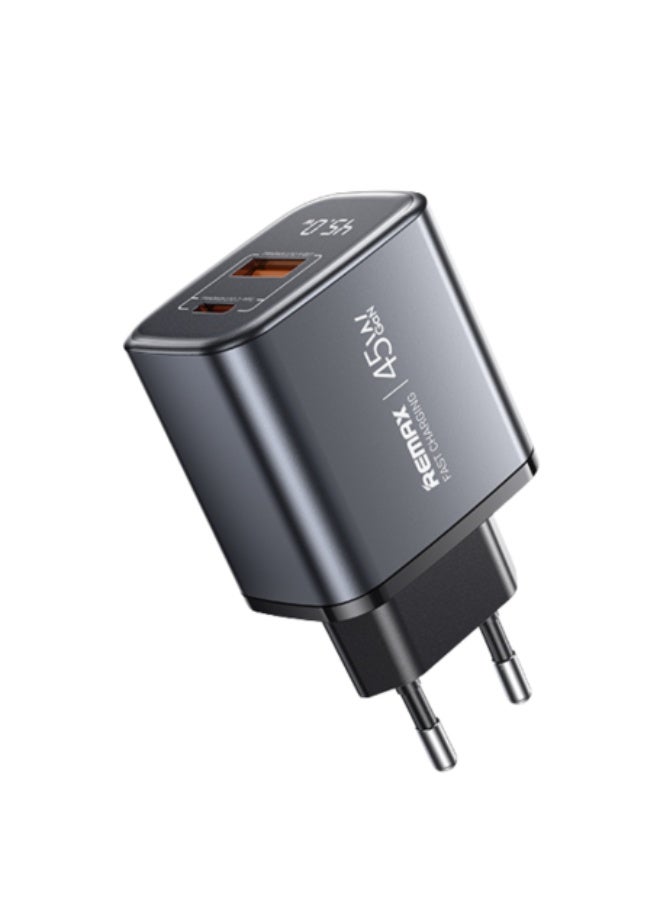 ريماكس شاحن سريع 45 وات GaN مع شاشة رقمية U2-AC، محول مزدوج المنفذ من النوع C وUSB لأجهزة الكمبيوتر المحمول والآيفون والأندرويد - Image 1