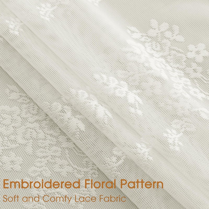 Hokibero Cream Ivory Lace Curtains 84 Inches Long 2 Panels Vintage Lace Voile Sheer Floral Curtain Decorative Flower Pattern Rod Pocket Privacy Off White Curtains with Scalloped Edges for Living Room 52X84 - Image 4