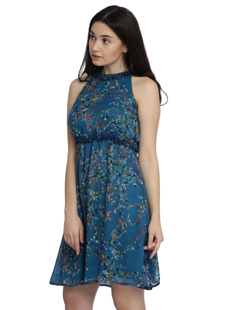 Miss Chase Women's Multicolored Floral Print Skater Dress(MCAW17D09-75-176-06_Multicolored-Base Turquoise_X-Large) - Image 3