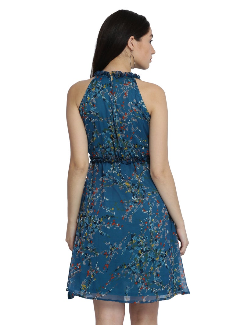 Miss Chase Women's Multicolored Floral Print Skater Dress(MCAW17D09-75-176-06_Multicolored-Base Turquoise_X-Large) - Image 4