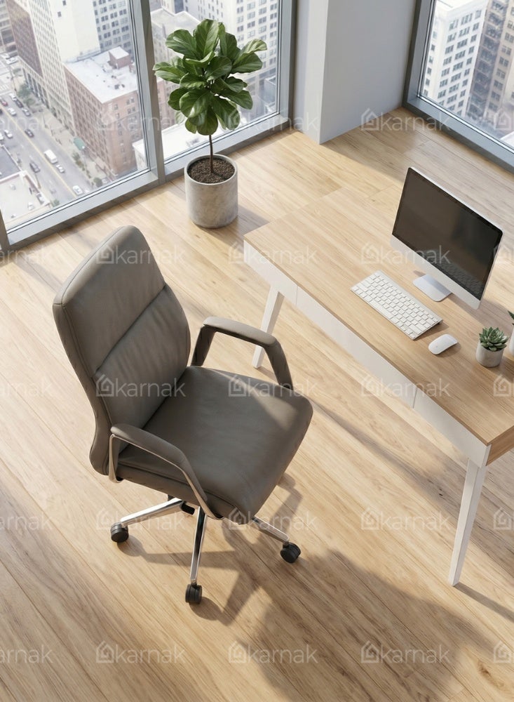 KARNAK Bryan Medium Back Office Chair with PU Leather Upholstery, Adjustable Height, Swivel Wheels & Tilt Mechanism(Grey) - Image 5