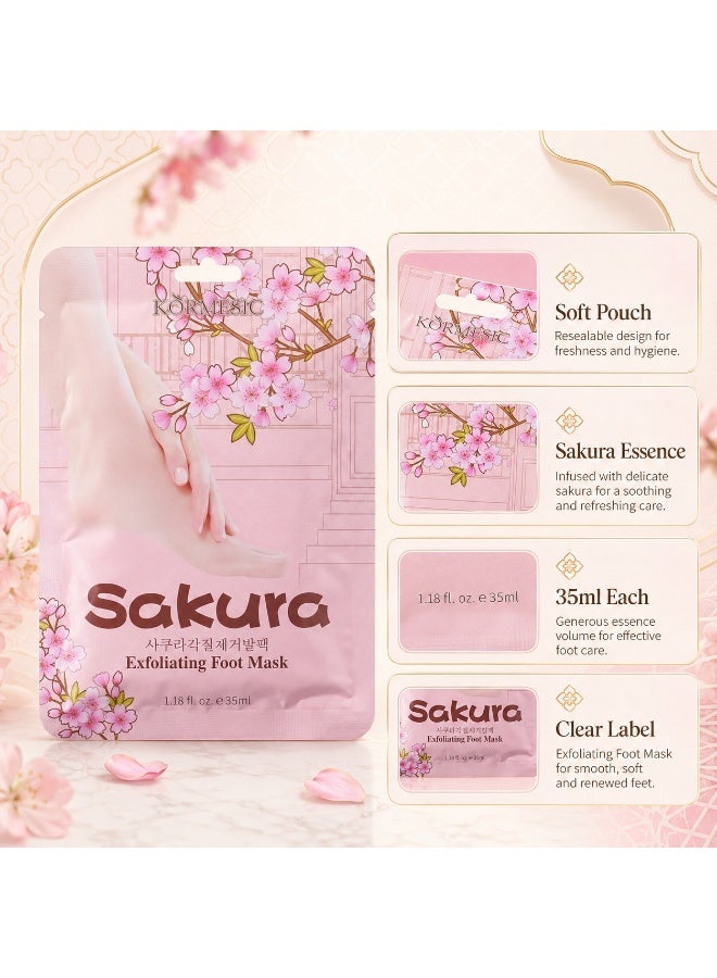 Kormesic SakuraGlow 5-Piece Exfoliating Foot Mask Set, 35ml per Mask, Gentle Peeling and Hydrating Foot Care for Dry and Rough Skin - Image 4