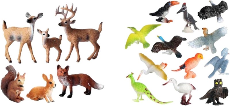 klarako Mini Animal Figurines Set Plastic Bird Figures Toys Forest Animals Figures Woodland Creatures Figurines Woodpecker Parrot Squirrel Rabbit Deer Figures Playset Toys Cake Toppers - Image 3