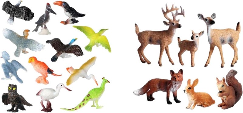 klarako Mini Animal Figurines Set Plastic Bird Figures Toys Forest Animals Figures Woodland Creatures Figurines Woodpecker Parrot Squirrel Rabbit Deer Figures Playset Toys Cake Toppers - Image 1