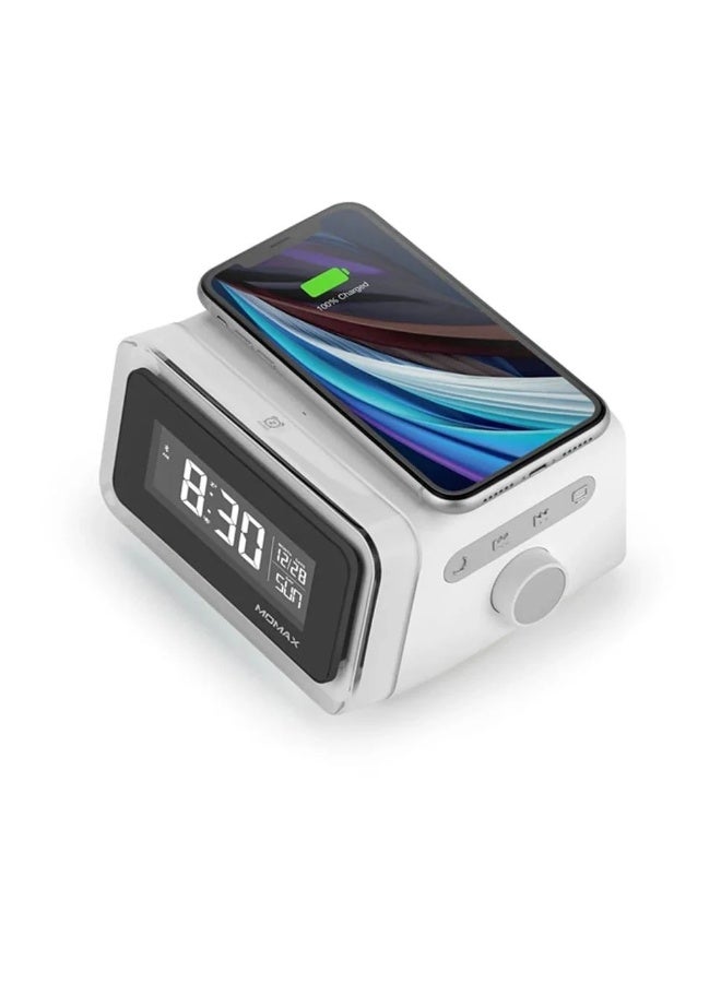 MOMAX QC2UKW Q.CLOCK² Digital Clock with 10W Wireless Charger and Bluetooth Speaker -White - Image 1