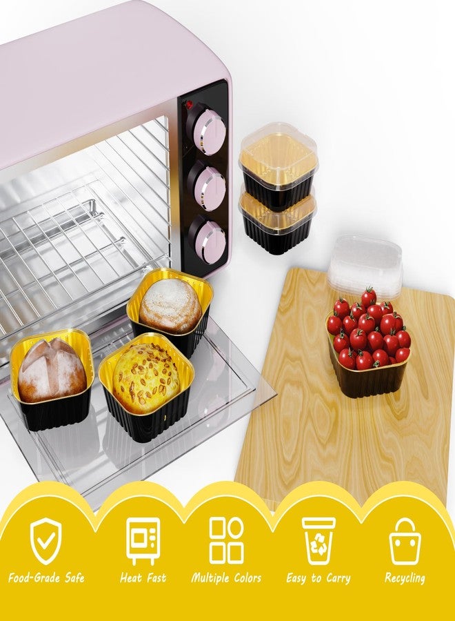 Ksmxos 25 Pack Square Mini Cake Pans with Lids,Mini Loaf Pans with Lids,Aluminum Foil Baking Cups,Disposable Ramekins Cupcake Cups,Dessert Cups for Wedding Birthday Party,5oz (Black&Gold) - Image 3