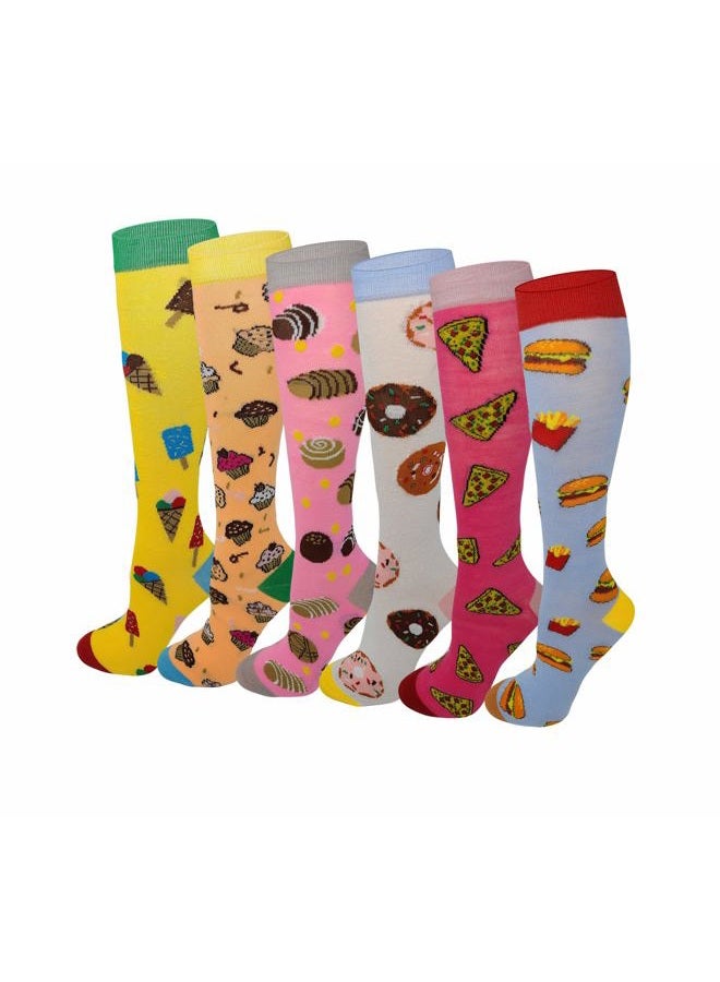 Ayla Kids Big Girls Youth Baby Children's Novelty Design Knee High Socks (L ( FIt Kids Shoes 9 to Big Kids 4 ), 6 Pairs Yummy Foods) - Image 1