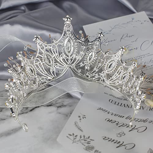 Yolmina Baroque Queen Crown, Sliver Wedding Crown and Tiara for Bride Handmade Princess Crystal Rhinestone Headband Tiaras for Women, Fairy Hair Accessories for Wedding Halloween Party Music Festival - Image 5