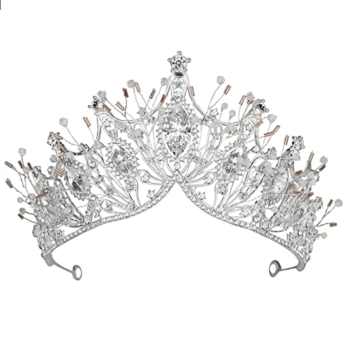 Yolmina Baroque Queen Crown, Sliver Wedding Crown and Tiara for Bride Handmade Princess Crystal Rhinestone Headband Tiaras for Women, Fairy Hair Accessories for Wedding Halloween Party Music Festival - Image 1