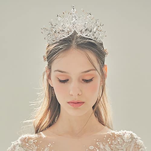 Yolmina Baroque Queen Crown, Sliver Wedding Crown and Tiara for Bride Handmade Princess Crystal Rhinestone Headband Tiaras for Women, Fairy Hair Accessories for Wedding Halloween Party Music Festival - Image 3