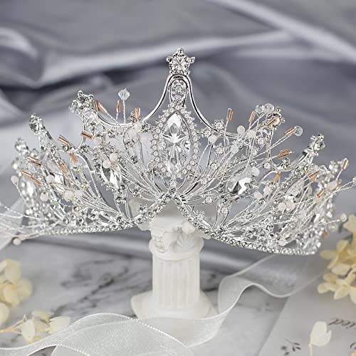 Yolmina Baroque Queen Crown, Sliver Wedding Crown and Tiara for Bride Handmade Princess Crystal Rhinestone Headband Tiaras for Women, Fairy Hair Accessories for Wedding Halloween Party Music Festival - Image 4