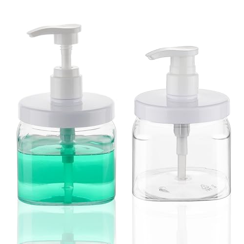 Decorniqu Pump Bottle Dispenser 2 Pack 550ml/18.6oz Lotion Dispenser Wide Mouth Plastic Refillable Lotion Pump Bottles Empty Bathroom Shower Containers for Hand Wash Shampoo Conditioner(Clear) - Image 1