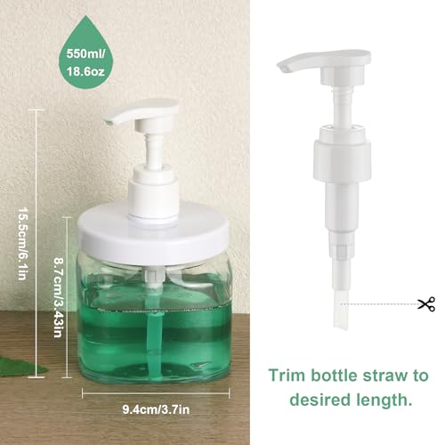 Decorniqu Pump Bottle Dispenser 2 Pack 550ml/18.6oz Lotion Dispenser Wide Mouth Plastic Refillable Lotion Pump Bottles Empty Bathroom Shower Containers for Hand Wash Shampoo Conditioner(Clear) - Image 2