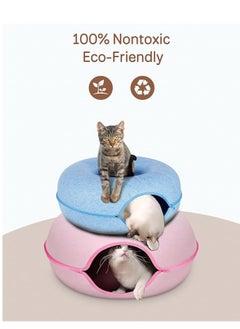 HAPPY PUSS Cat tunnel bed, round cave, donut shape cat house, removable cover with zipper, detachable and washable tunnel cat bed suitable for cats, dogs, and puppies to sleep. Blue color  - Image 3