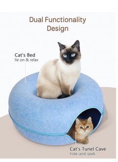 HAPPY PUSS Cat tunnel bed, round cave, donut shape cat house, removable cover with zipper, detachable and washable tunnel cat bed suitable for cats, dogs, and puppies to sleep. Blue color  - Image 4