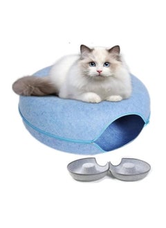 HAPPY PUSS Cat tunnel bed, round cave, donut shape cat house, removable cover with zipper, detachable and washable tunnel cat bed suitable for cats, dogs, and puppies to sleep. Blue color  - Image 2