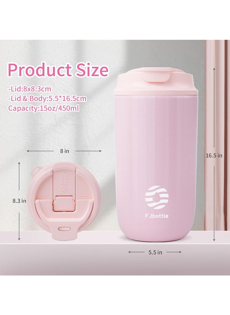 FjBottle - FJbottle 450ml Travel Coffee Mug - Double Wall Insulated Stainless Steel - Reusable Leak-Proof Thermal Tumbler - Two Ways to Drink - Perfect for Commuting, Office & Traveling - Image 1