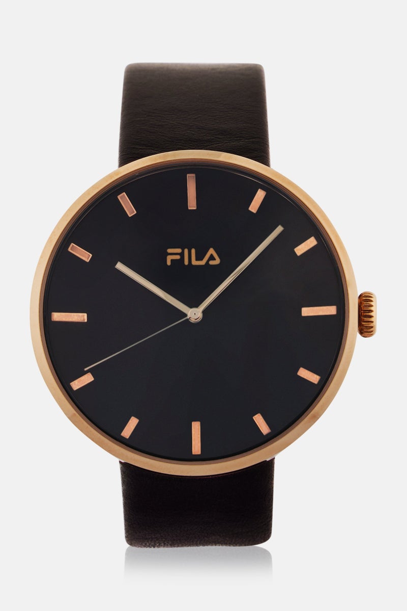 FILA Men 38-177-102 Leather Analog Watch 42 mm, Black - Image 1