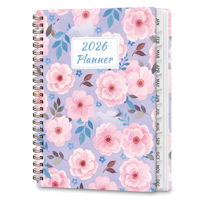 Valome 2026 Planner, Weekly and Monthly Calendar Planner , Jan 2026 - Dec 2026, Hardcover Calendar Planner with Tabs, Spiral Bound, Inner Pocket, Agenda Notebook for Office School Supplies, 6.2" x 8.5" - Pink Blossoms - Image 1