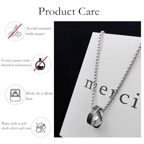 XFSAFDM Silver Chain For Man, Anti Tarnish Double-Ring Pendant Necklace, Stylish Accessories For Men, Locket For Men Stylish Suitable For Gift For Valentine'S Day And Anniversaries, Length 60cm - Image 4