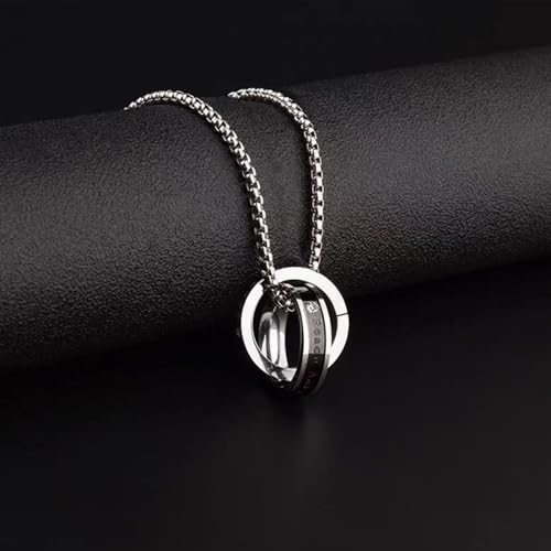 XFSAFDM Silver Chain For Man, Anti Tarnish Double-Ring Pendant Necklace, Stylish Accessories For Men, Locket For Men Stylish Suitable For Gift For Valentine'S Day And Anniversaries, Length 60cm - Image 5
