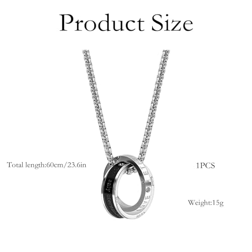 XFSAFDM Silver Chain For Man, Anti Tarnish Double-Ring Pendant Necklace, Stylish Accessories For Men, Locket For Men Stylish Suitable For Gift For Valentine'S Day And Anniversaries, Length 60cm - Image 2